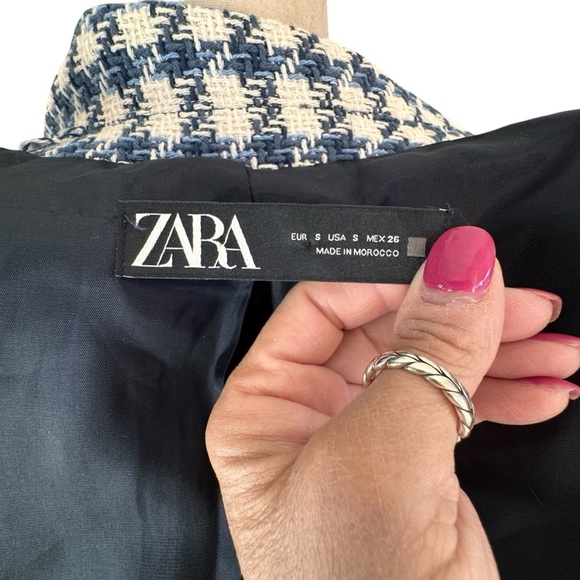 Zara Blue Double Breasted Houndstooth Blazer size S  academia preppy old money - Picture 13 of 13